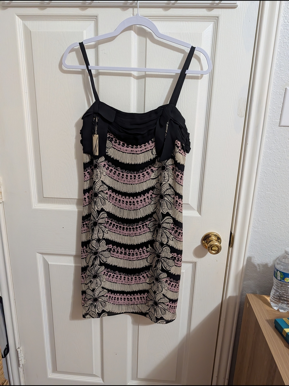 Milly Black, Pink & Cream Patterned Fringe-Trim Dress
